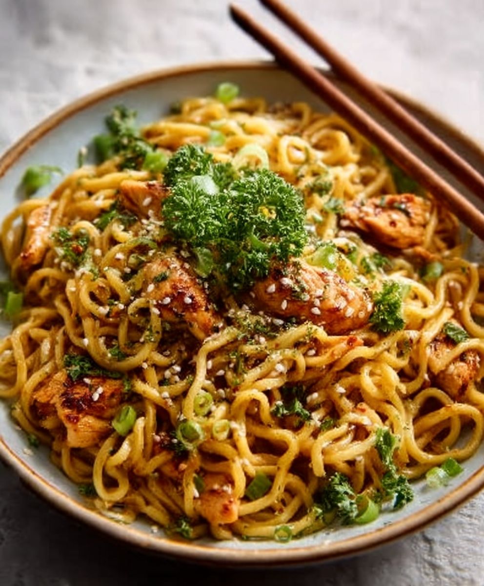 Sticky Garlic Chicken Noodles