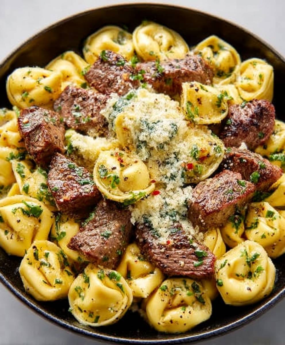 Garlic Steak Tortellini Dish