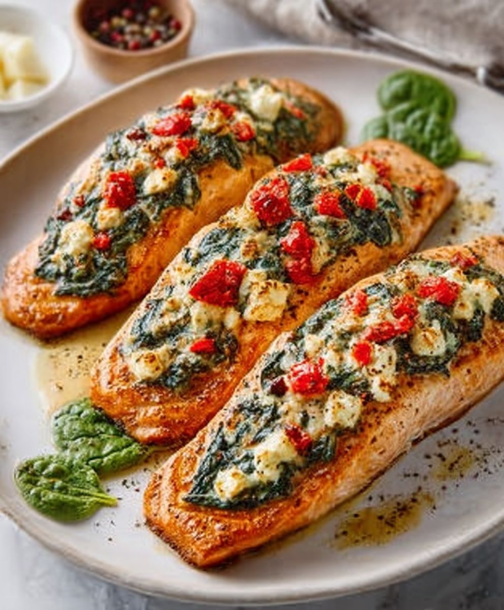 Stuffed Salmon Spinach Feta